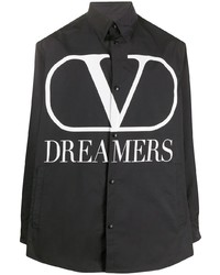 schwarzes und weißes bedrucktes Langarmhemd von Valentino