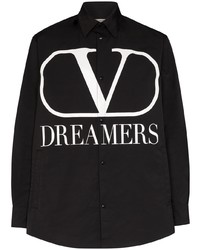 schwarzes und weißes bedrucktes Langarmhemd von Valentino