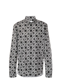 schwarzes und weißes bedrucktes Langarmhemd von Versace Collection