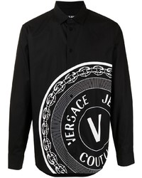 schwarzes und weißes bedrucktes Langarmhemd von VERSACE JEANS COUTURE
