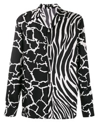 schwarzes und weißes bedrucktes Langarmhemd von Versace