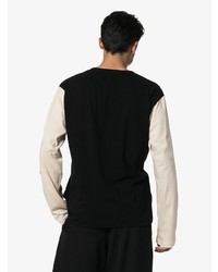 schwarzes und weißes bedrucktes Langarmshirt mit einer Knopfleiste von Yohji Yamamoto