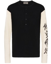 schwarzes und weißes bedrucktes Langarmshirt mit einer Knopfleiste von Yohji Yamamoto