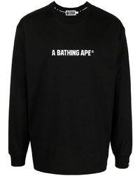 schwarzes und weißes bedrucktes Langarmshirt von A Bathing Ape