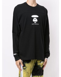 schwarzes und weißes bedrucktes Langarmshirt von AAPE BY A BATHING APE