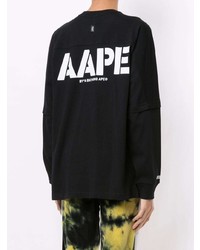 schwarzes und weißes bedrucktes Langarmshirt von AAPE BY A BATHING APE