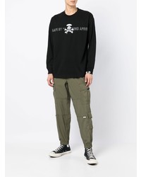 schwarzes und weißes bedrucktes Langarmshirt von AAPE BY A BATHING APE