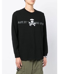 schwarzes und weißes bedrucktes Langarmshirt von AAPE BY A BATHING APE