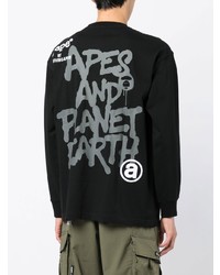 schwarzes und weißes bedrucktes Langarmshirt von AAPE BY A BATHING APE