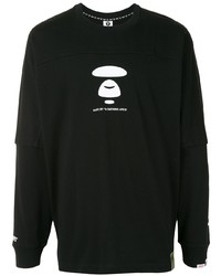 schwarzes und weißes bedrucktes Langarmshirt von AAPE BY A BATHING APE