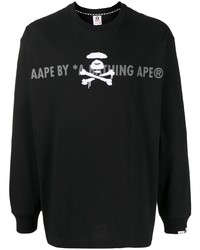 schwarzes und weißes bedrucktes Langarmshirt von AAPE BY A BATHING APE