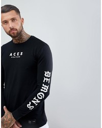 schwarzes und weißes bedrucktes Langarmshirt von Aces Couture