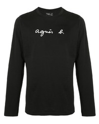 schwarzes und weißes bedrucktes Langarmshirt von agnès b.