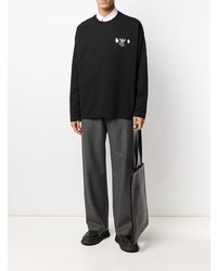 schwarzes und weißes bedrucktes Langarmshirt von Jil Sander