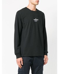 schwarzes und weißes bedrucktes Langarmshirt von Stone Island