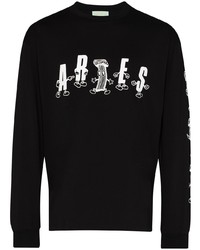 schwarzes und weißes bedrucktes Langarmshirt von Aries