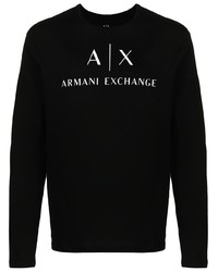 schwarzes und weißes bedrucktes Langarmshirt von Armani Exchange