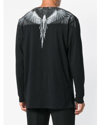 schwarzes und weißes bedrucktes Langarmshirt von Marcelo Burlon County of Milan