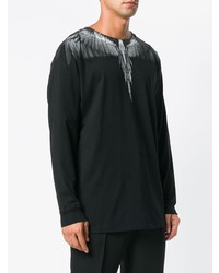 schwarzes und weißes bedrucktes Langarmshirt von Marcelo Burlon County of Milan