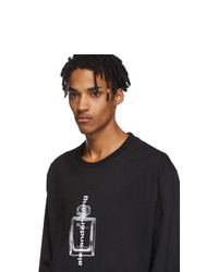 schwarzes und weißes bedrucktes Langarmshirt von Alexander Wang