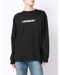 schwarzes und weißes bedrucktes Langarmshirt von A Bathing Ape