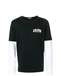 schwarzes und weißes bedrucktes Langarmshirt von Calvin Klein Jeans