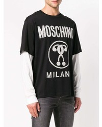 schwarzes und weißes bedrucktes Langarmshirt von Moschino