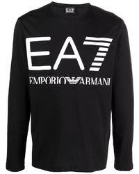 schwarzes und weißes bedrucktes Langarmshirt von Ea7 Emporio Armani