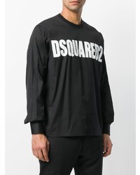 schwarzes und weißes bedrucktes Langarmshirt von DSQUARED2