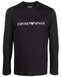 schwarzes und weißes bedrucktes Langarmshirt von Emporio Armani