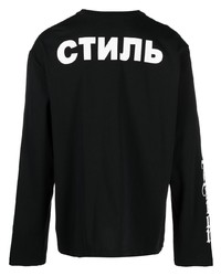 schwarzes und weißes bedrucktes Langarmshirt von Heron Preston