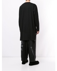 schwarzes und weißes bedrucktes Langarmshirt von Yohji Yamamoto