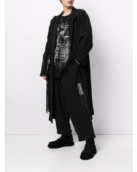 schwarzes und weißes bedrucktes Langarmshirt von Yohji Yamamoto