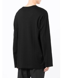 schwarzes und weißes bedrucktes Langarmshirt von Yohji Yamamoto