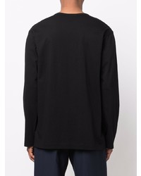 schwarzes und weißes bedrucktes Langarmshirt von Yohji Yamamoto