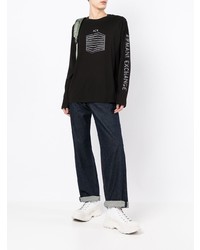 schwarzes und weißes bedrucktes Langarmshirt von Armani Exchange