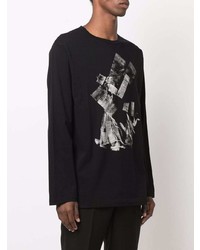 schwarzes und weißes bedrucktes Langarmshirt von Yohji Yamamoto