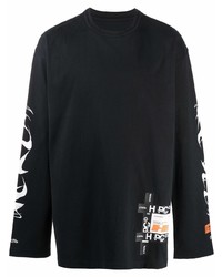 schwarzes und weißes bedrucktes Langarmshirt von Heron Preston