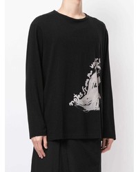 schwarzes und weißes bedrucktes Langarmshirt von Yohji Yamamoto