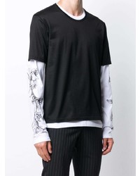 schwarzes und weißes bedrucktes Langarmshirt von Alexander McQueen