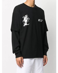 schwarzes und weißes bedrucktes Langarmshirt von Off-White