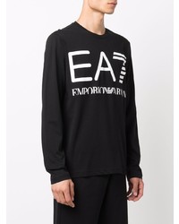 schwarzes und weißes bedrucktes Langarmshirt von Ea7 Emporio Armani