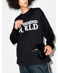 schwarzes und weißes bedrucktes Langarmshirt von Mastermind Japan