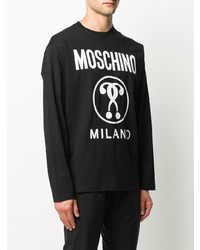 schwarzes und weißes bedrucktes Langarmshirt von Moschino