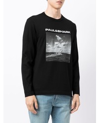 schwarzes und weißes bedrucktes Langarmshirt von Paul & Shark