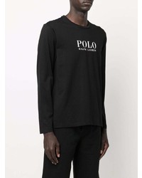 schwarzes und weißes bedrucktes Langarmshirt von Polo Ralph Lauren