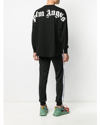 schwarzes und weißes bedrucktes Langarmshirt von Palm Angels