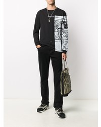 schwarzes und weißes bedrucktes Langarmshirt von Stone Island