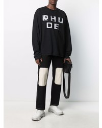 schwarzes und weißes bedrucktes Langarmshirt von Rhude