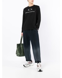 schwarzes und weißes bedrucktes Langarmshirt von Armani Exchange